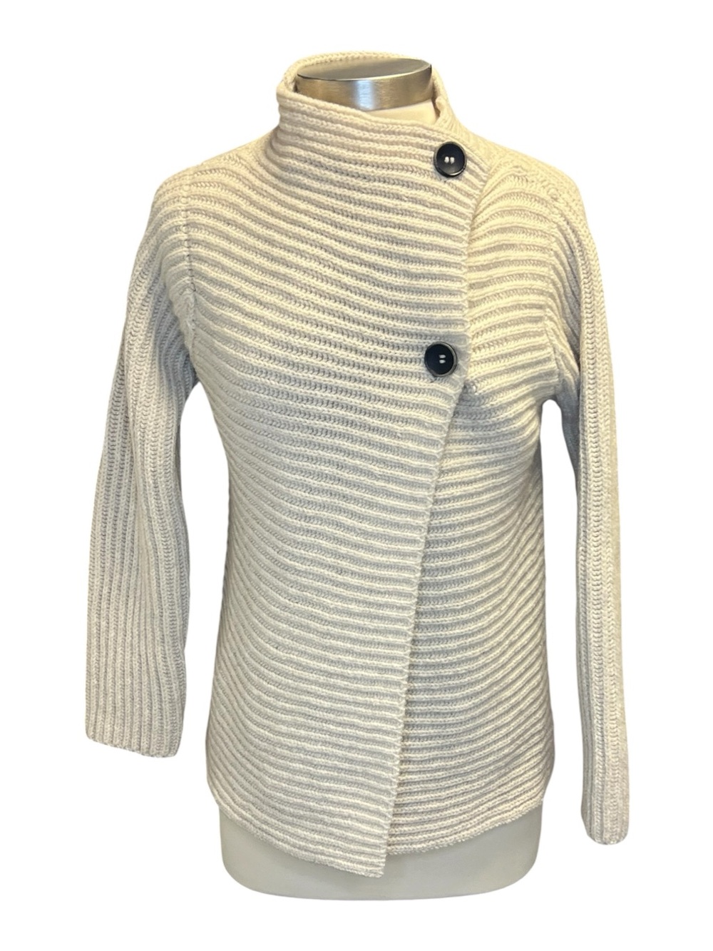 Fisherman Out of Ireland Ribbed Mock Neck Wool Cardigan